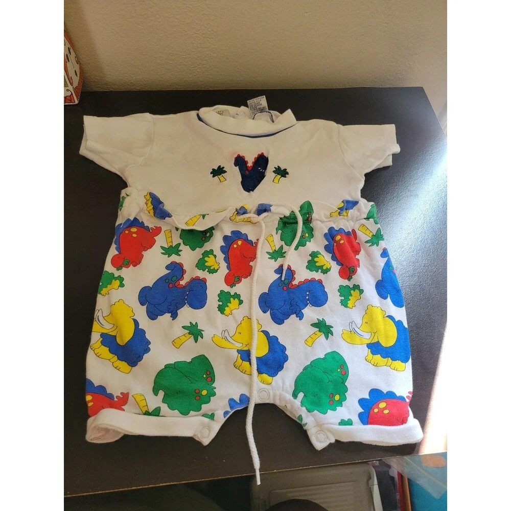 Vintage Precious Beginning Baby Neon Dinosaurs One piece unisex Onesie